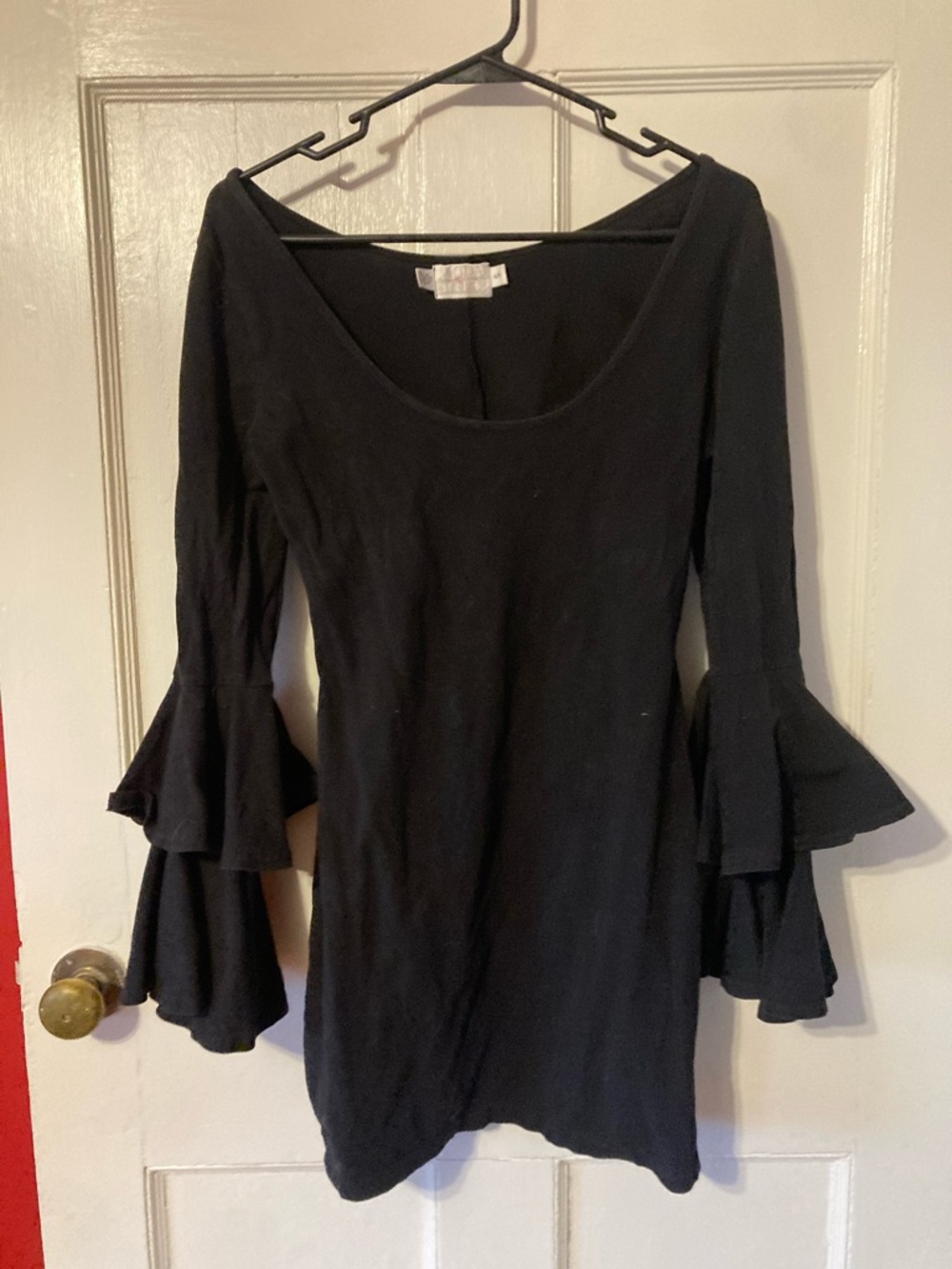 Moda International Black Long Sleeve Ruffle Bell Dress